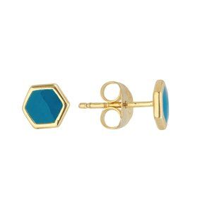 14K Yellow Gold Turquoise Stud Earrings